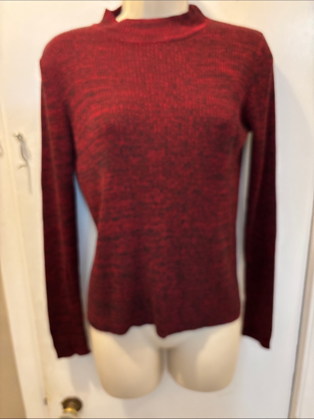Sag Harbor Petite Medium  Red Marled Long-Sleeve Knit mock neck Sweater 26-481